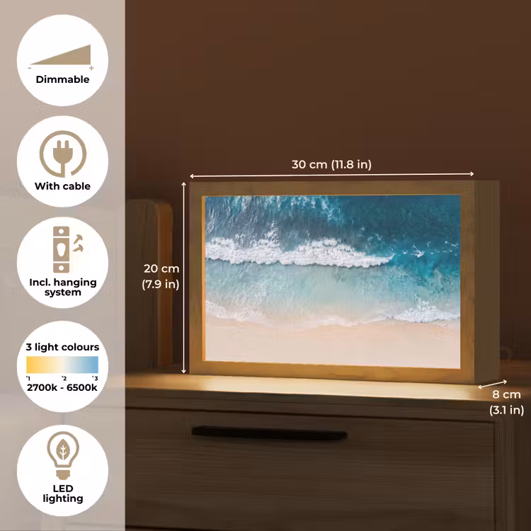 Strand - Zee - Golven - Natuur - Blauw Light Box met kabel (Tafellamp) klein -USP_EN