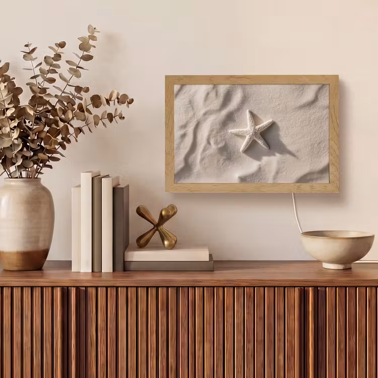 Strand - Zeester - Zand - Beige Light Box met kabel (Tafellamp) klein -sfeer2