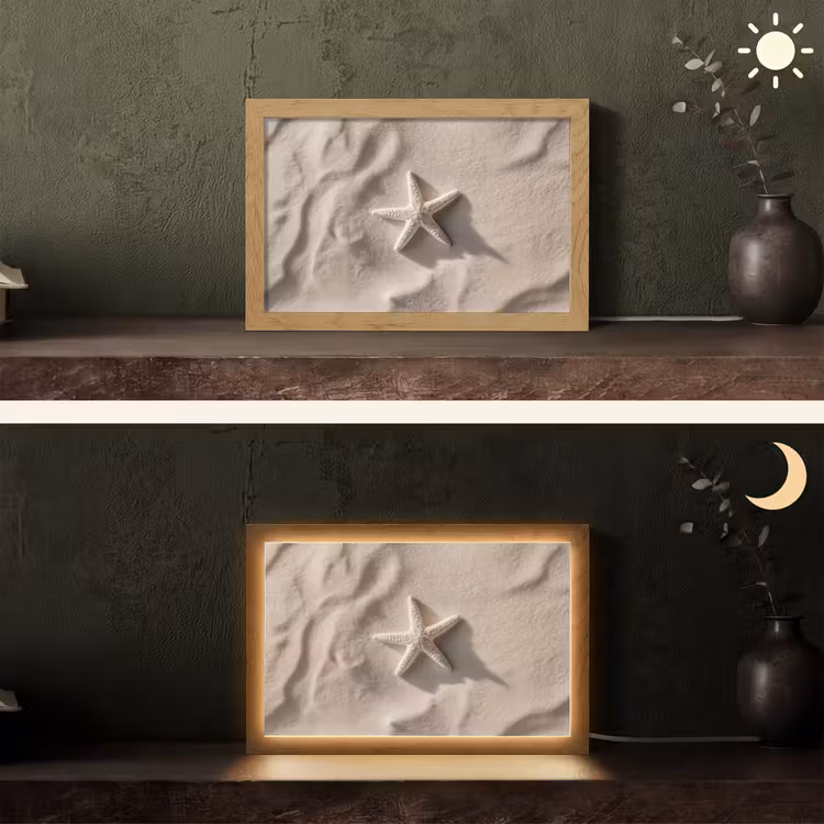 Strand - Zeester - Zand - Beige Light Box met kabel (Tafellamp) klein -sfeer3