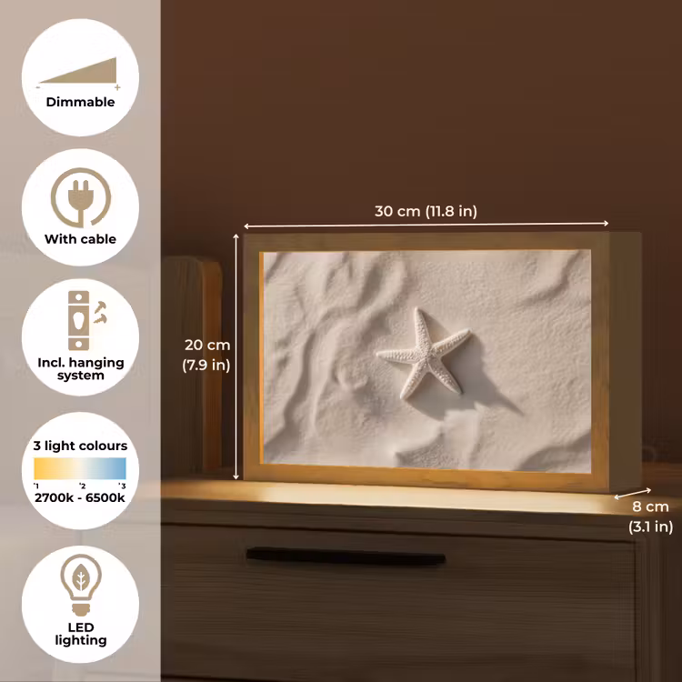 Strand - Zeester - Zand - Beige Light Box met kabel (Tafellamp) klein -USP_EN