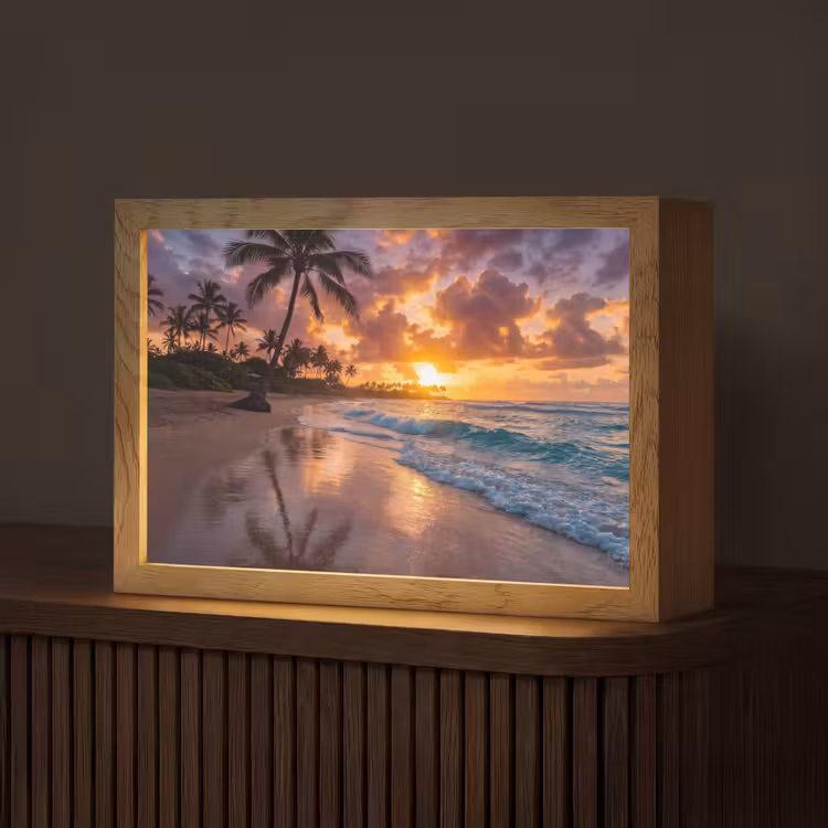 Strand - Zonsopgang - Tropisch - Natuur - Oranje Light Box met kabel (Tafellamp) klein -z3d_website