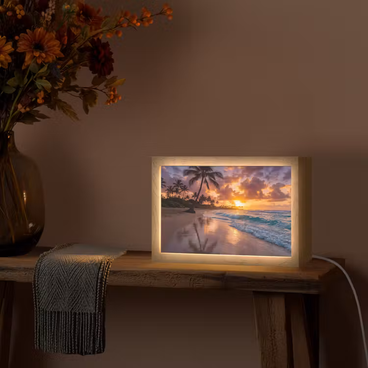 Strand - Zonsopgang - Tropisch - Natuur - Oranje Light Box met kabel (Tafellamp) klein -sfeer4