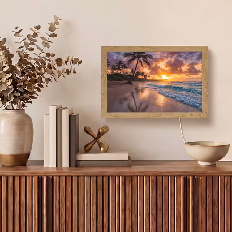 Strand - Zonsopgang - Tropisch - Natuur - Oranje Light Box met kabel (Tafellamp) klein -sfeer2