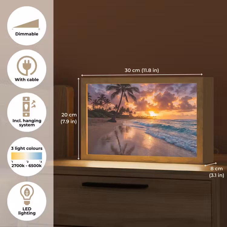 Strand - Zonsopgang - Tropisch - Natuur - Oranje Light Box met kabel (Tafellamp) klein -USP_EN