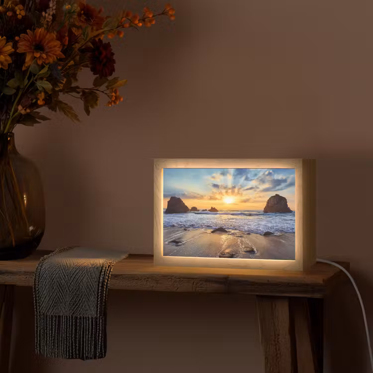 Strand - Zonsondergang - Natuur - Zee - Landschap Light Box met kabel (Tafellamp) klein -sfeer4