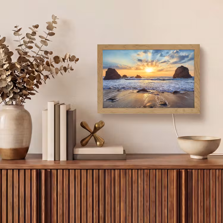 Strand - Zonsondergang - Natuur - Zee - Landschap Light Box met kabel (Tafellamp) klein -sfeer2