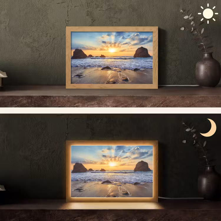 Strand - Zonsondergang - Natuur - Zee - Landschap Light Box met kabel (Tafellamp) klein -sfeer3