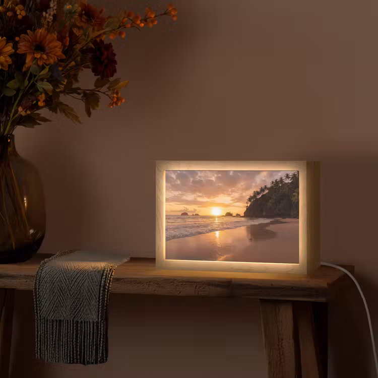 Strand - Zonsondergang - Natuur - Tropisch - Oranje Light Box met kabel (Tafellamp) klein -sfeer4