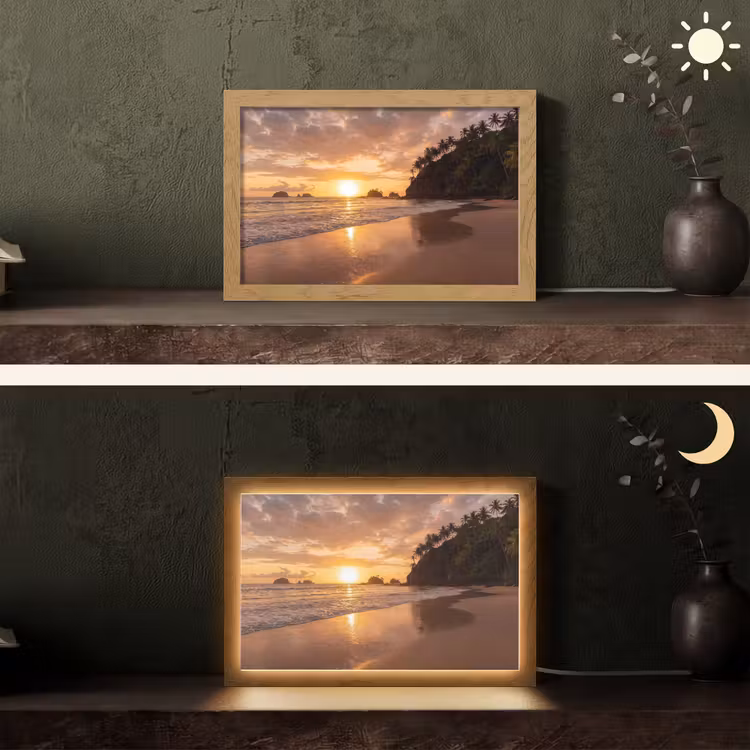 Strand - Zonsondergang - Natuur - Tropisch - Oranje Light Box met kabel (Tafellamp) klein -sfeer3
