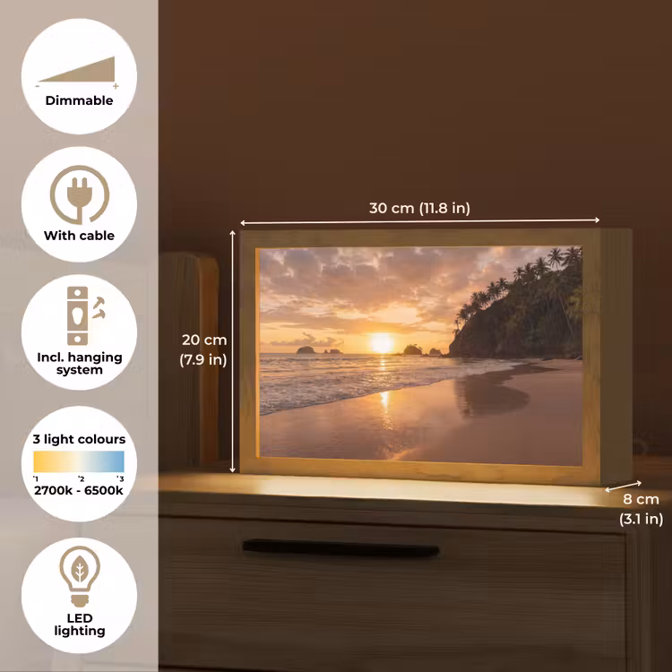 Strand - Zonsondergang - Natuur - Tropisch - Oranje Light Box met kabel (Tafellamp) klein -USP_EN
