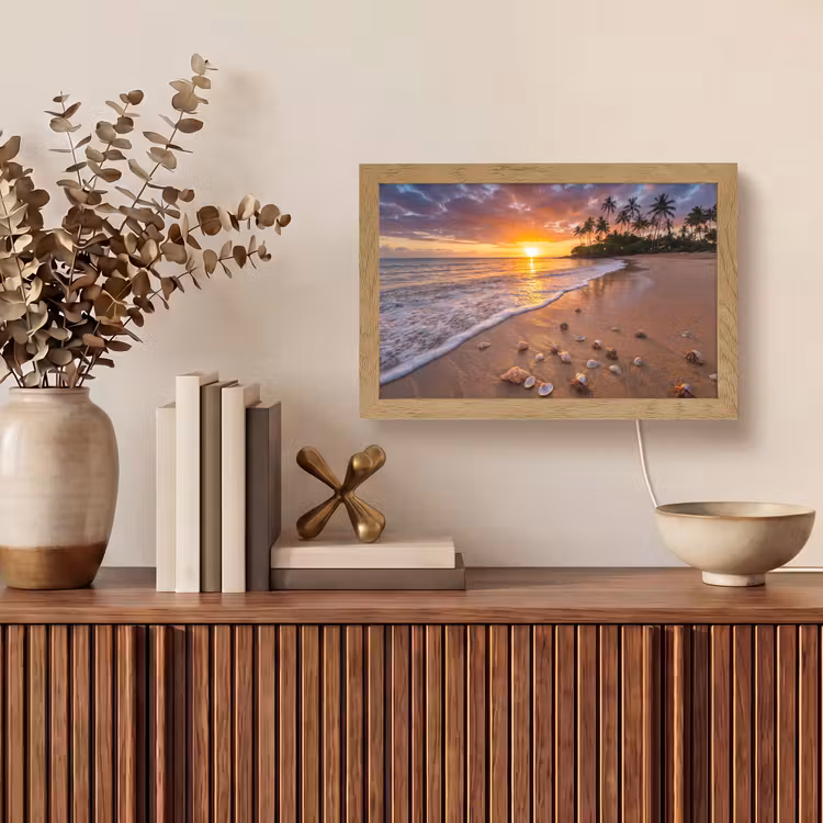 Strand - Zonsondergang - Palmbomen - Natuur - Oranje Light Box met kabel (Tafellamp) klein -sfeer2