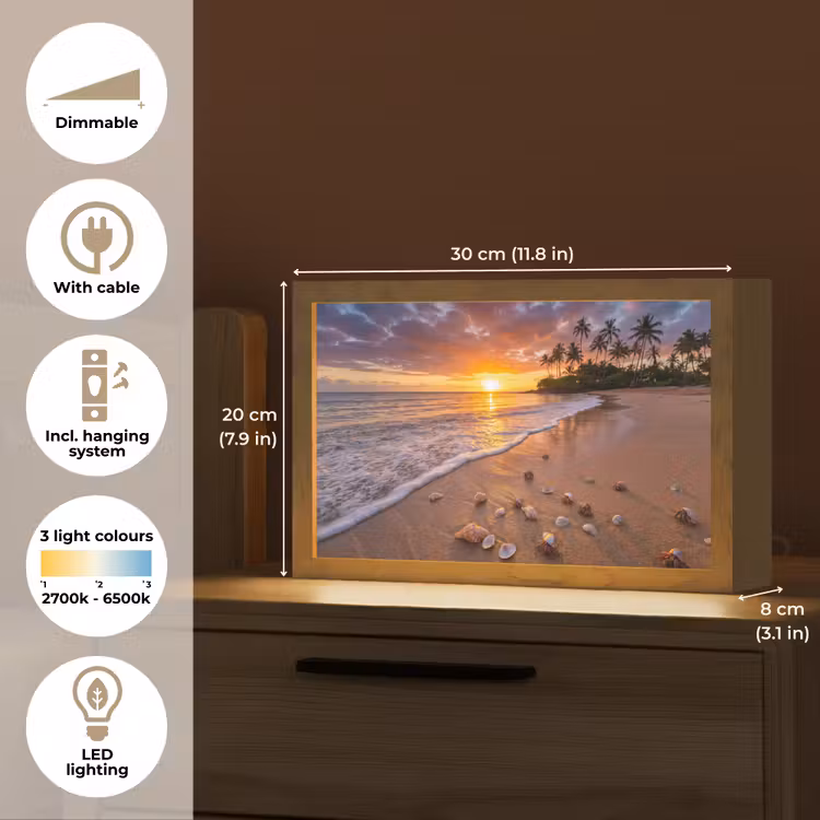 Strand - Zonsondergang - Palmbomen - Natuur - Oranje Light Box met kabel (Tafellamp) klein -USP_EN