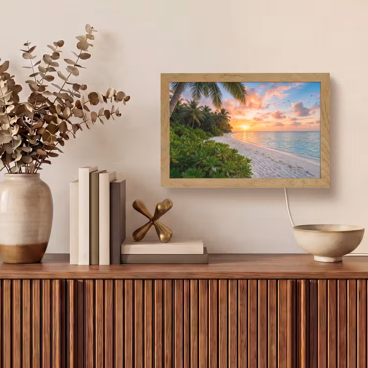 Strand - Zonsondergang - Palmbomen - Tropisch - Natuur Light Box met kabel (Tafellamp) klein -sfeer2