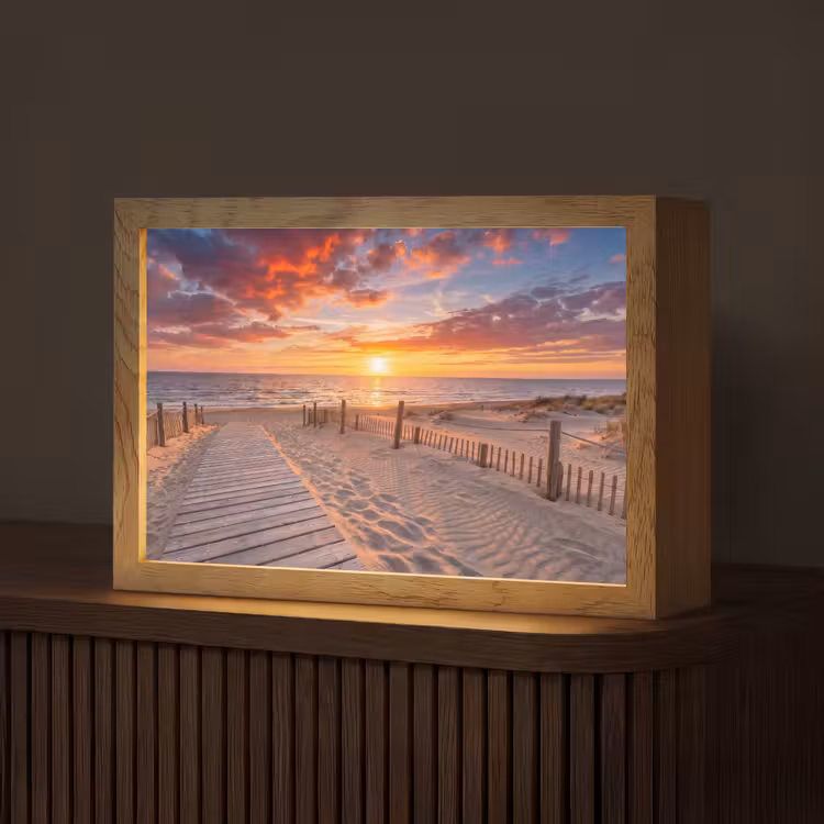 Strand - Zonsondergang - Zee - Natuur - Oranje Light Box met kabel (Tafellamp) klein -z3d_website