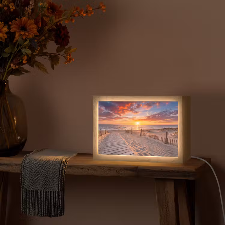 Strand - Zonsondergang - Zee - Natuur - Oranje Light Box met kabel (Tafellamp) klein -sfeer4