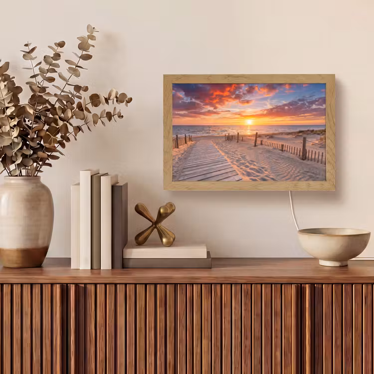 Strand - Zonsondergang - Zee - Natuur - Oranje Light Box met kabel (Tafellamp) klein -sfeer2