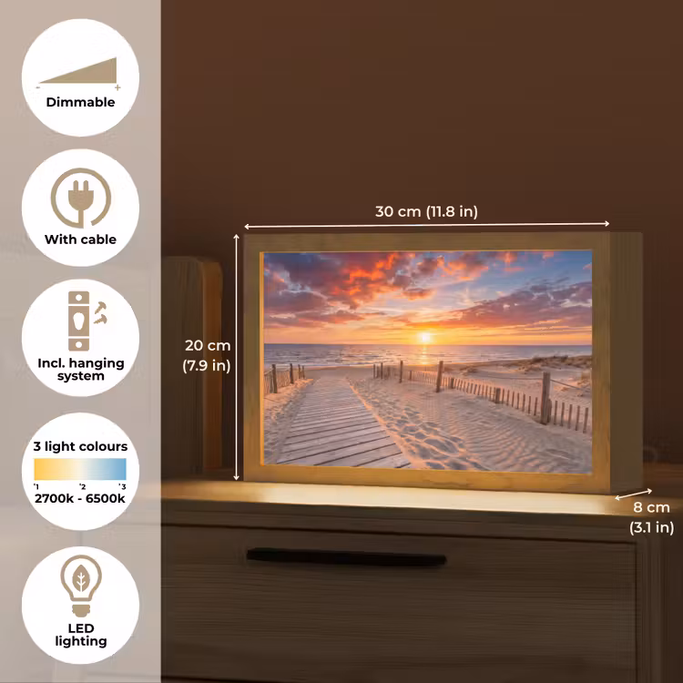 Strand - Zonsondergang - Zee - Natuur - Oranje Light Box met kabel (Tafellamp) klein -USP_EN