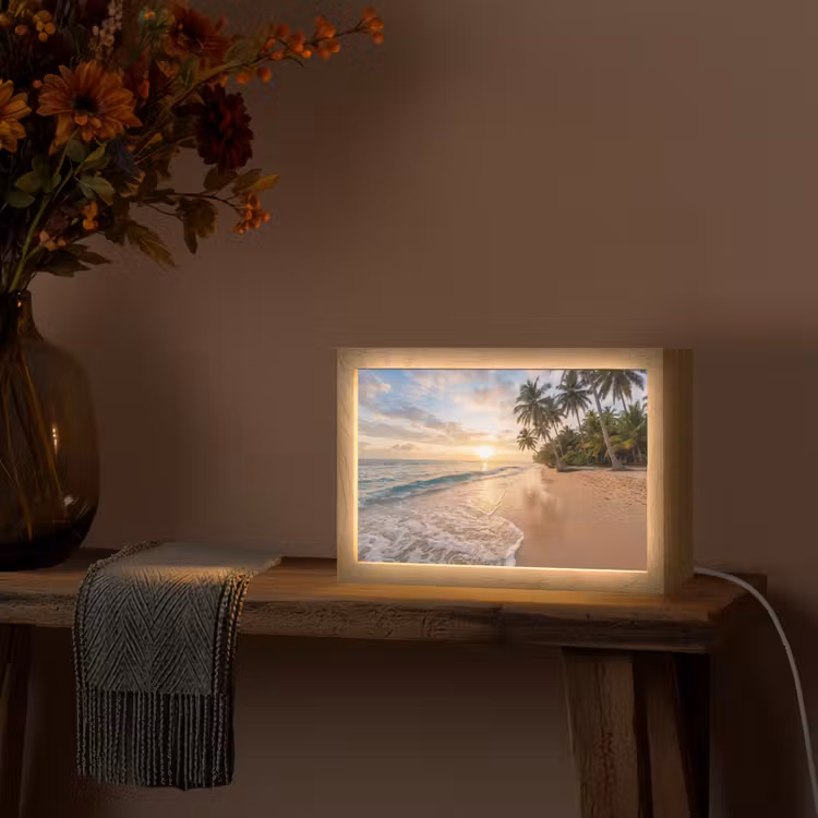 Strand - Zonsondergang - Tropisch - Natuur - Goud Light Box met kabel (Tafellamp) klein -sfeer4
