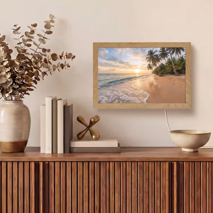 Strand - Zonsondergang - Tropisch - Natuur - Goud Light Box met kabel (Tafellamp) klein -sfeer2