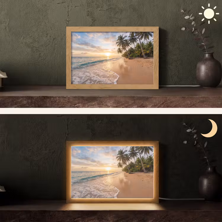 Strand - Zonsondergang - Tropisch - Natuur - Goud Light Box met kabel (Tafellamp) klein -sfeer3