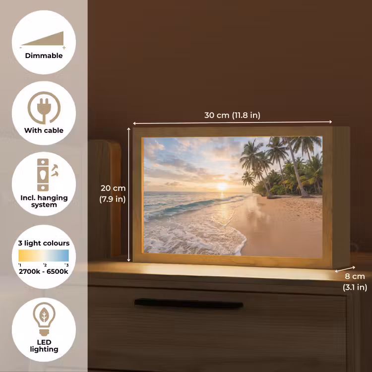Strand - Zonsondergang - Tropisch - Natuur - Goud Light Box met kabel (Tafellamp) klein -USP_EN