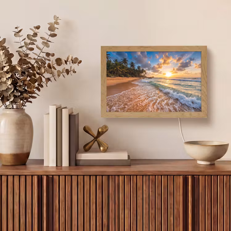 Strand - Zonsondergang - Golven - Natuur - Goud Light Box met kabel (Tafellamp) klein -sfeer2