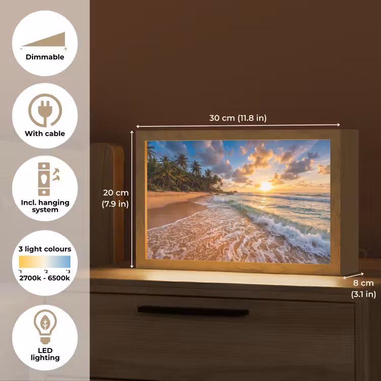 Strand - Zonsondergang - Golven - Natuur - Goud Light Box met kabel (Tafellamp) klein -USP_EN