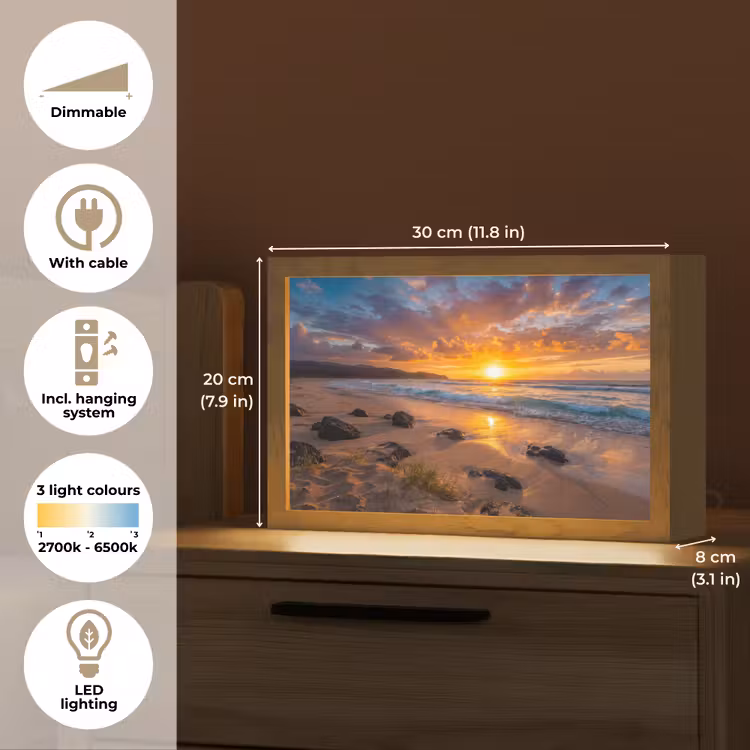 Strand - Zonsondergang - Golven - Natuur - Oranje Light Box met kabel (Tafellamp) klein -USP_EN
