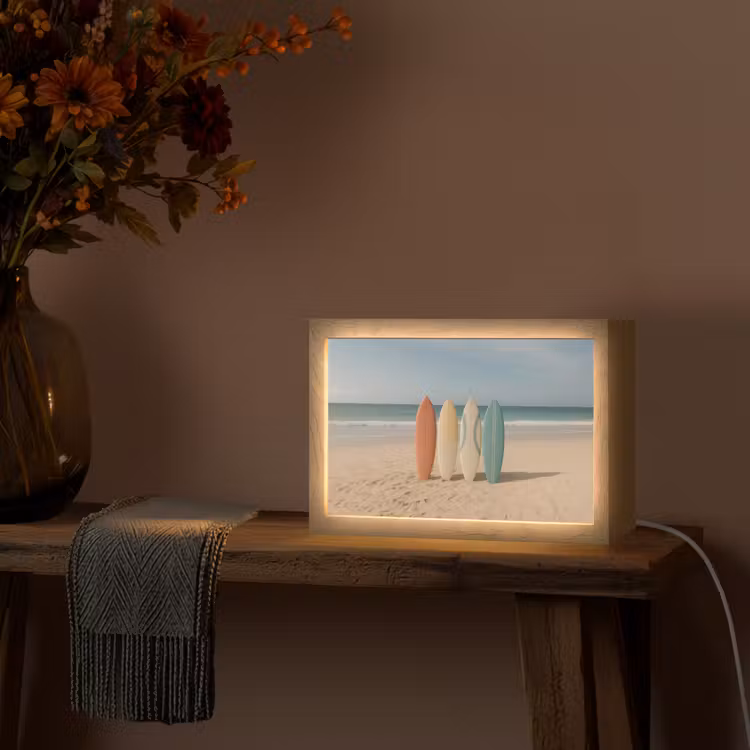 Strand - Surfbord - Pastel Light Box met kabel (Tafellamp) klein -sfeer4