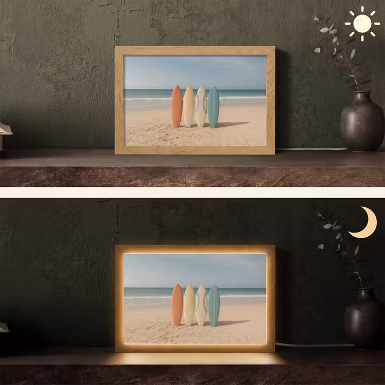Strand - Surfbord - Pastel Light Box met kabel (Tafellamp) klein -sfeer3