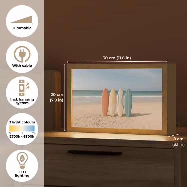 Strand - Surfbord - Pastel Light Box met kabel (Tafellamp) klein -USP_EN
