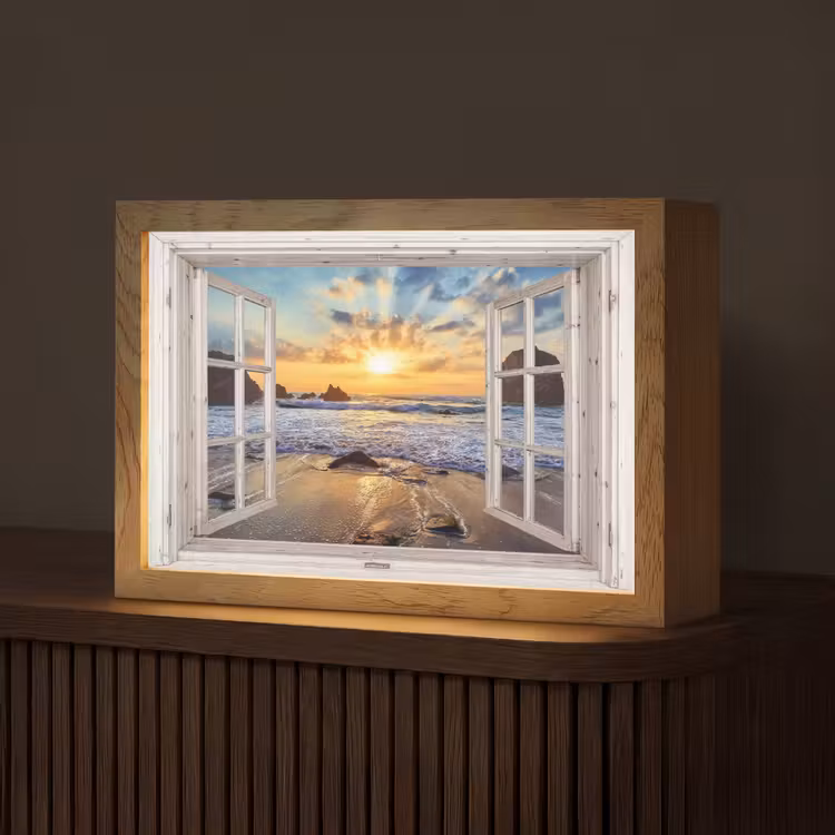 Strand - Doorkijk - Zonsondergang - Landschap - Zee - Natuur Light Box met kabel (Tafellamp) klein -z3d_website