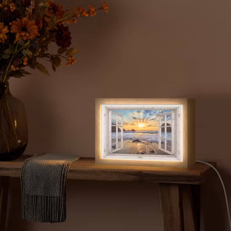 Strand - Doorkijk - Zonsondergang - Landschap - Zee - Natuur Light Box met kabel (Tafellamp) klein -sfeer4