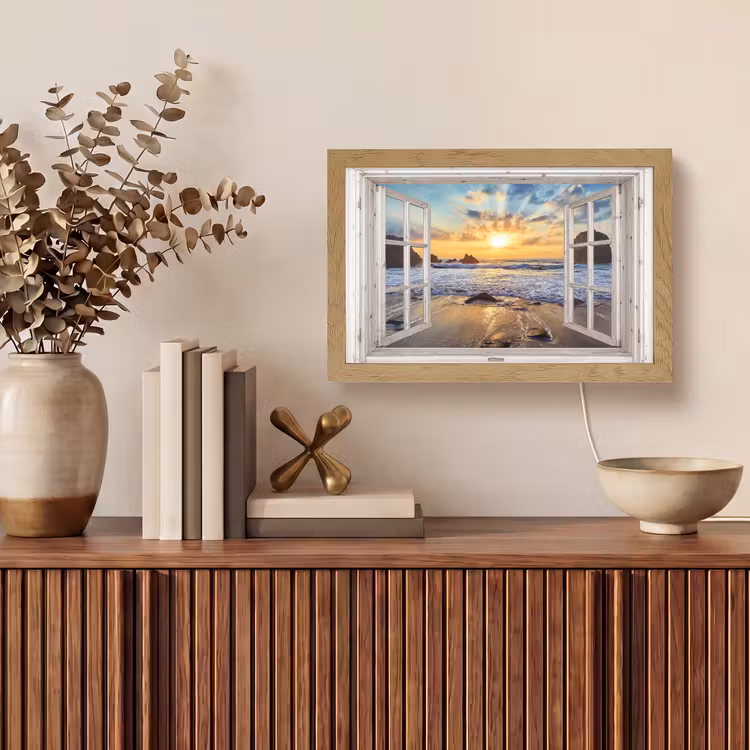 Strand - Doorkijk - Zonsondergang - Landschap - Zee - Natuur Light Box met kabel (Tafellamp) klein -sfeer2