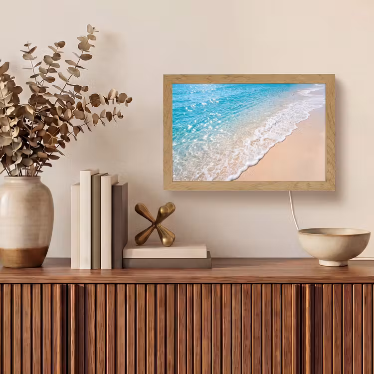 Strand - Water - Natuur - Blauw - Beige Light Box met kabel (Tafellamp) klein -sfeer2
