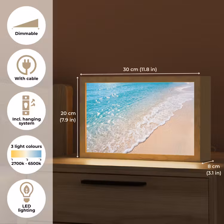 Strand - Water - Natuur - Blauw - Beige Light Box met kabel (Tafellamp) klein -USP_EN