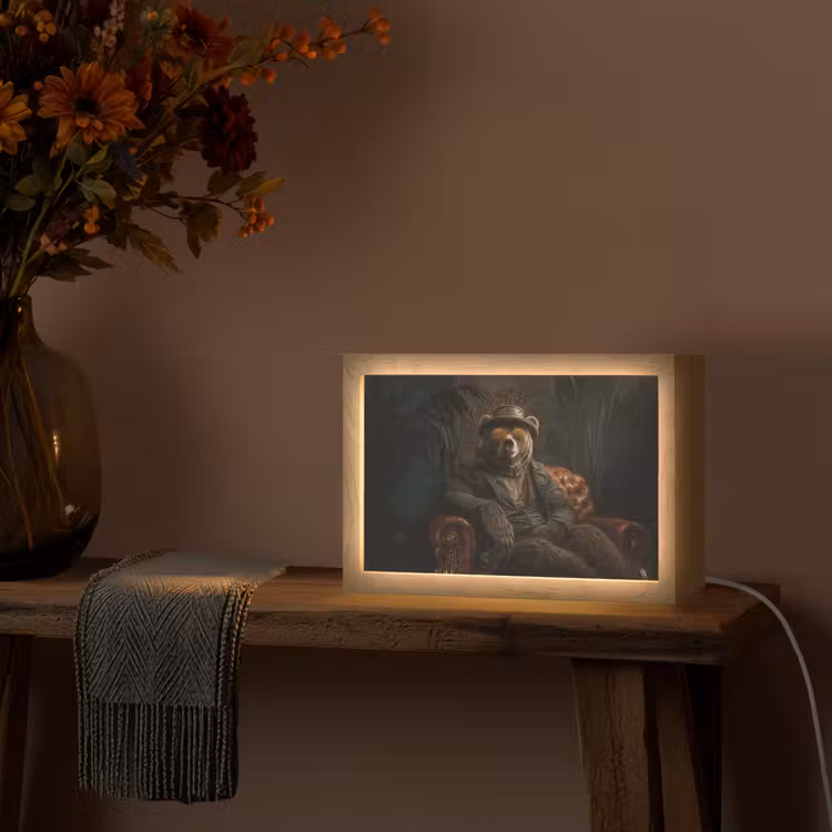 Beer - Bruin - Pak - Hoed Light Box met kabel (Tafellamp) klein -sfeer4