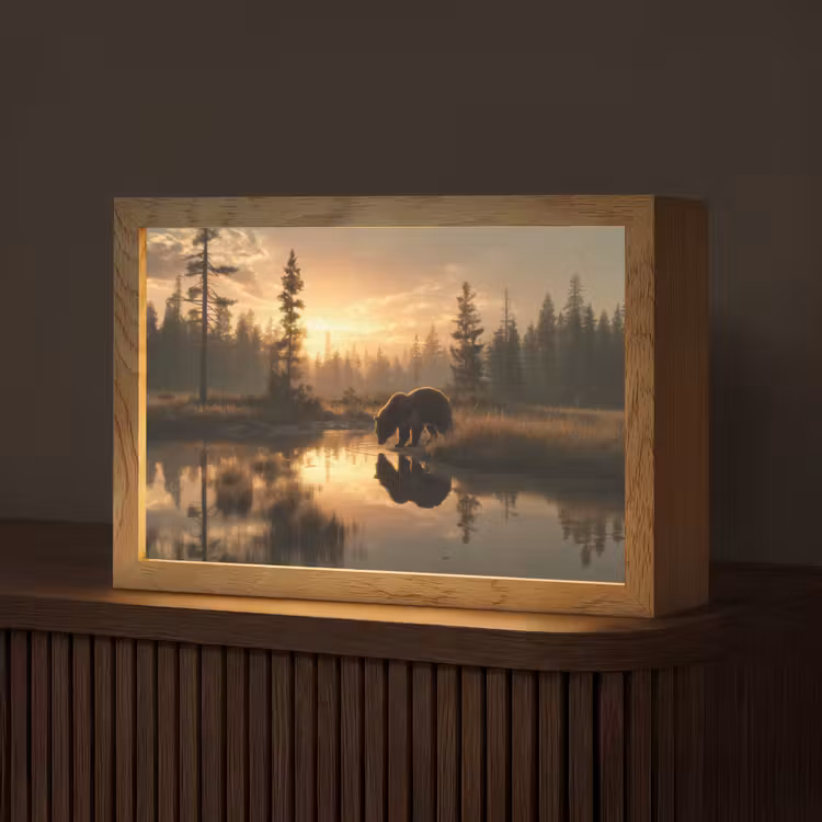 Beer - water - Bos - Ochtendlicht Light Box met kabel (Tafellamp) klein -z3d_website