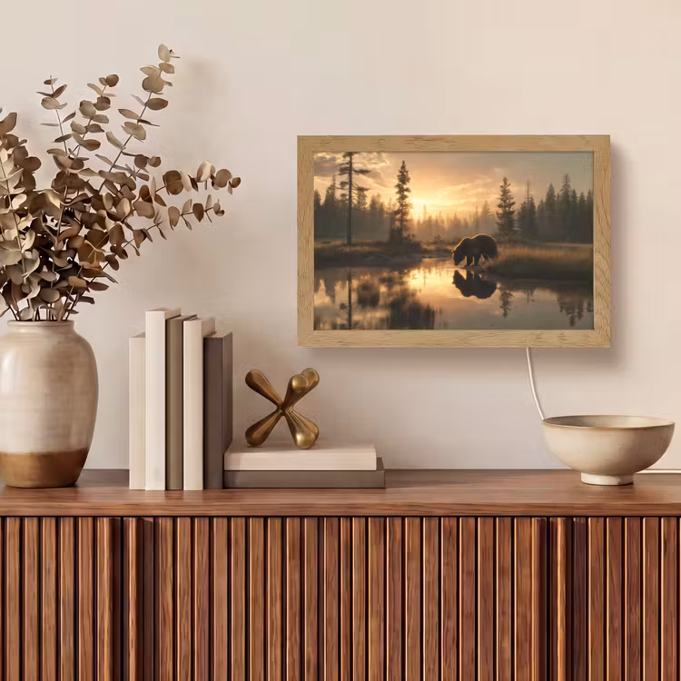Beer - water - Bos - Ochtendlicht Light Box met kabel (Tafellamp) klein -sfeer2