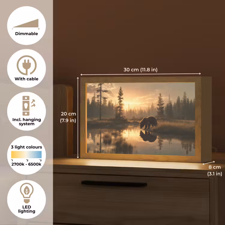Beer - water - Bos - Ochtendlicht Light Box met kabel (Tafellamp) klein -USP_EN