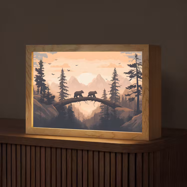 Beren - Bomen - Landschap - Zonsondergang Light Box met kabel (Tafellamp) klein -z3d_website