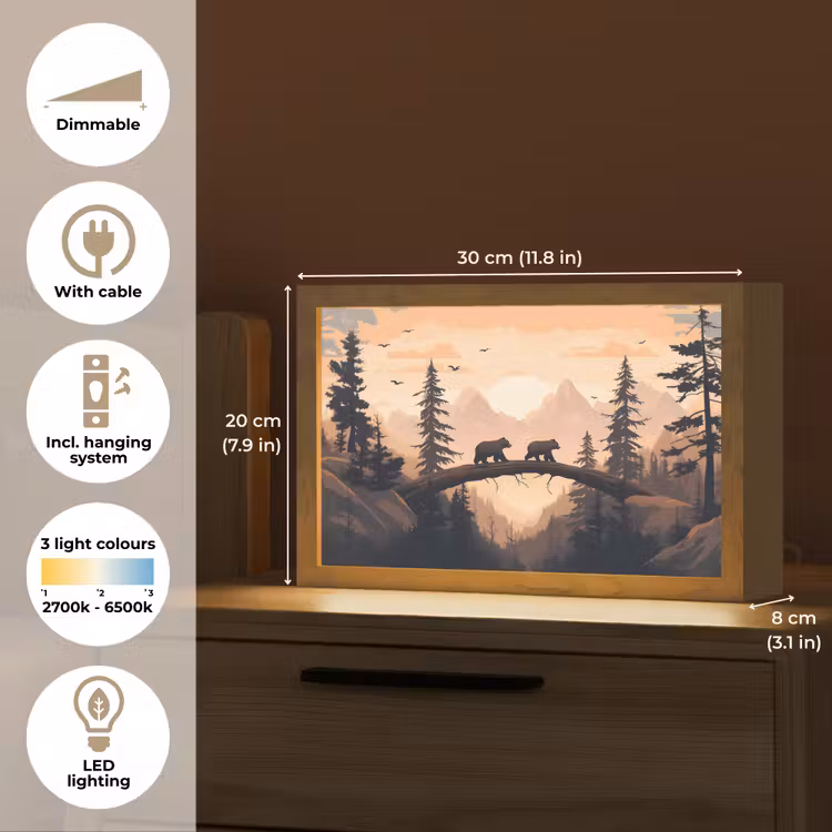 Beren - Bomen - Landschap - Zonsondergang Light Box met kabel (Tafellamp) klein -USP_EN