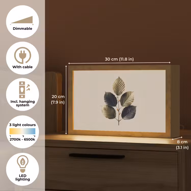 Beukenbladeren - Bruin - Groen - neutraal Light Box met kabel (Tafellamp) klein -USP_EN