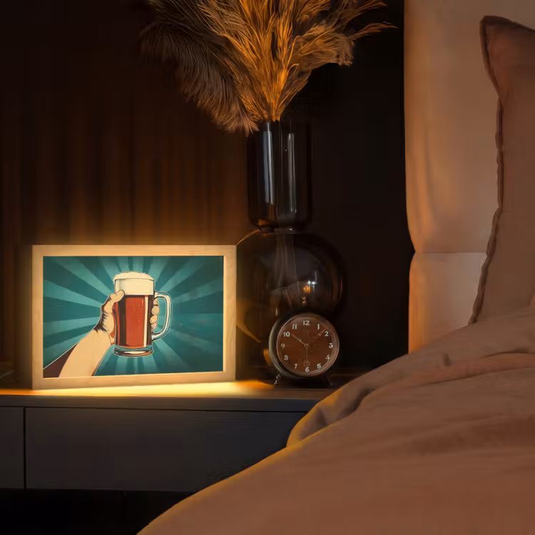 Bierglas - Schuim - Retro - Groen Light Box met kabel (Tafellamp) klein -sfeer1