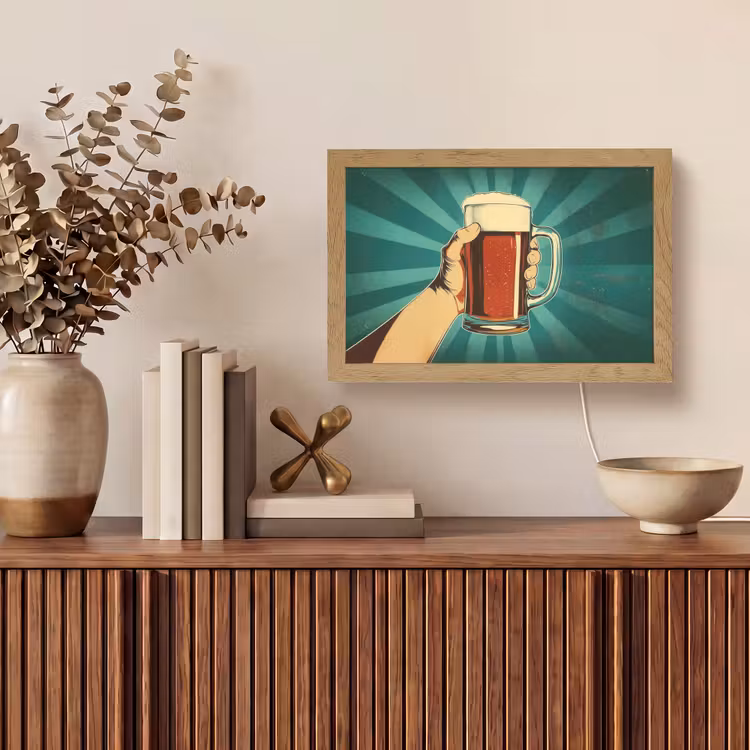 Bierglas - Schuim - Retro - Groen Light Box met kabel (Tafellamp) klein -sfeer2