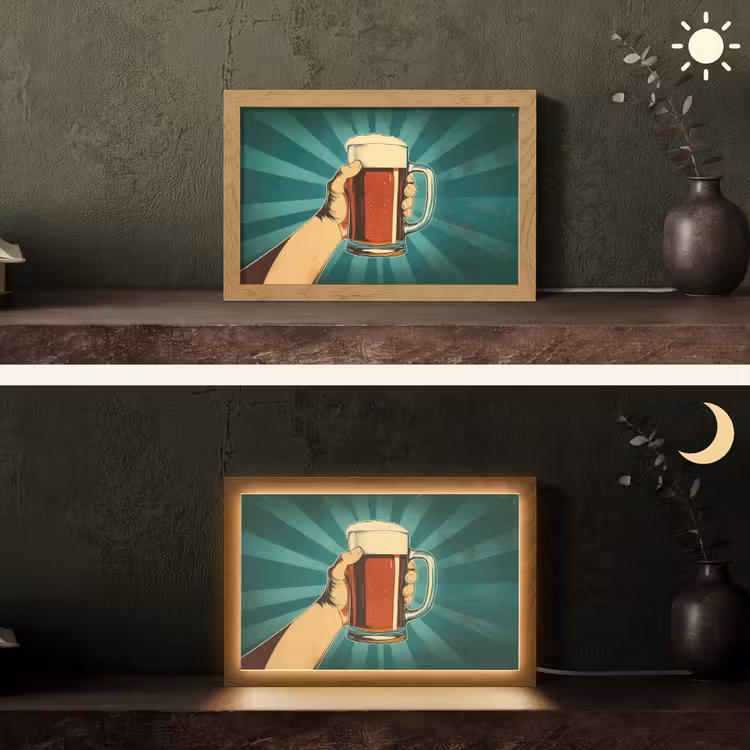 Bierglas - Schuim - Retro - Groen Light Box met kabel (Tafellamp) klein -sfeer3