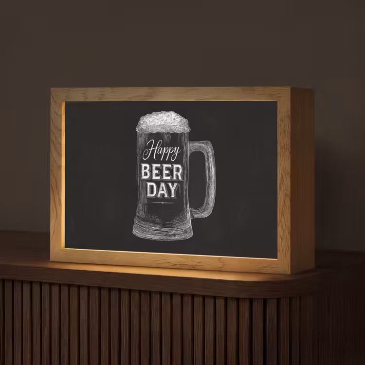 Bierpul - Witte krijtletters - Happy beer day Light Box met kabel (Tafellamp) klein -z3d_website