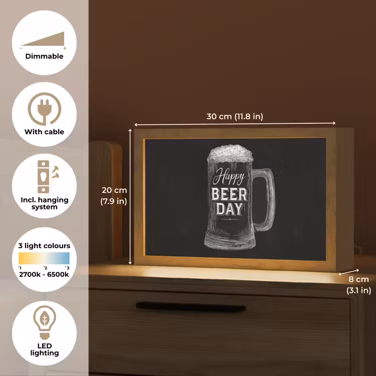 Bierpul - Witte krijtletters - Happy beer day Light Box met kabel (Tafellamp) klein -USP_EN