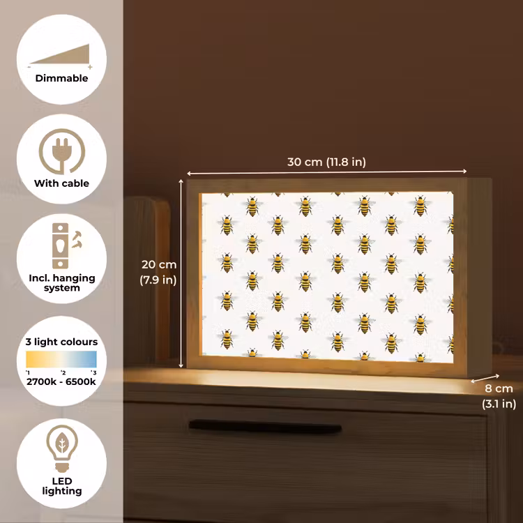 Bijen - Tijdloos - Wit Light Box met kabel (Tafellamp) klein 924 -USP_EN