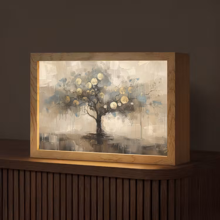 Beige - Abstract - Boom - Goud Light Box met kabel (Tafellamp) klein -z3d_website